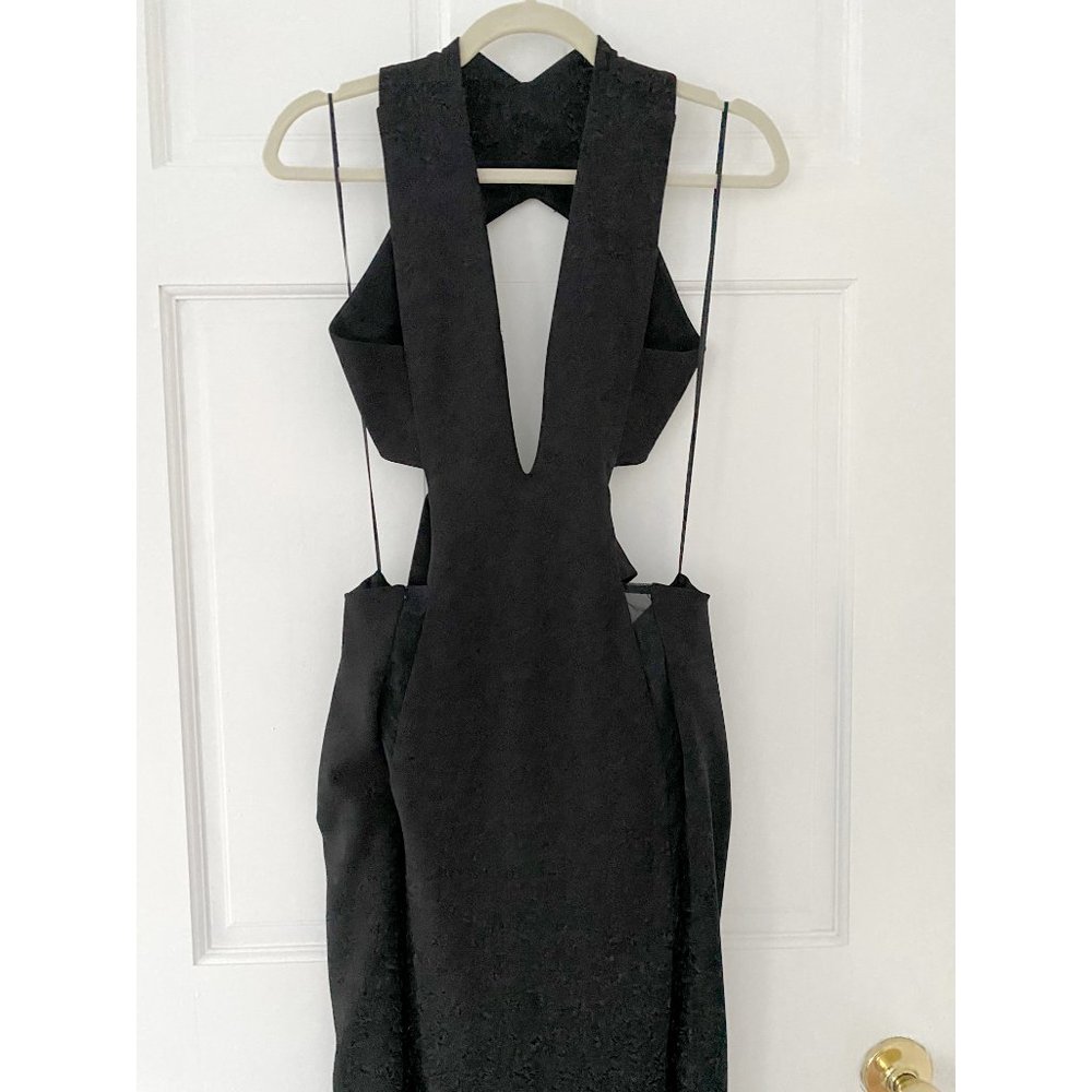 Solace London Plunging Black Gown with Cut Outs - Picture 6 of 14